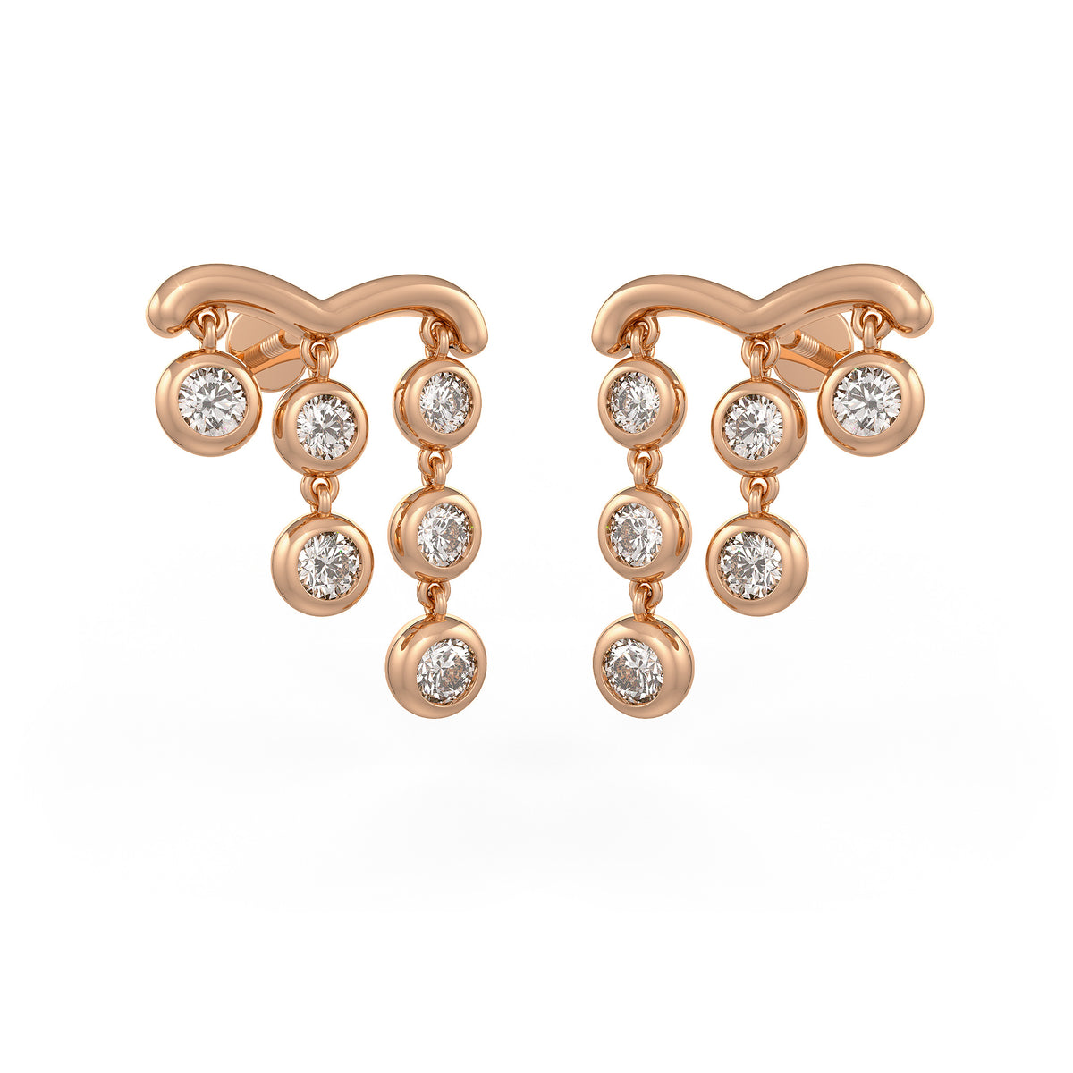 Boucles d'oreilles en or rose 18 carats serties de diamants 1 carat, forme goutte de pluie.