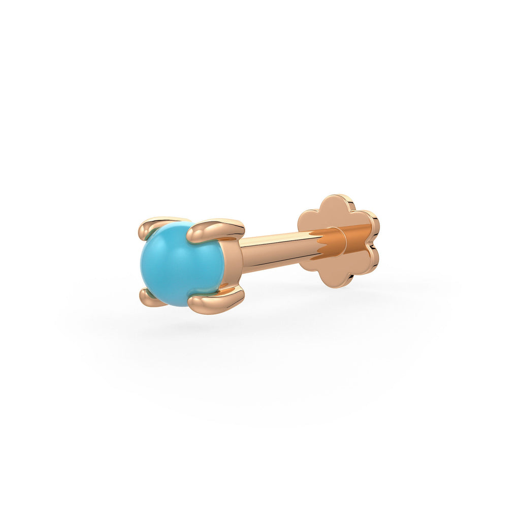 Turquoise nose stud in 18ct rose gold