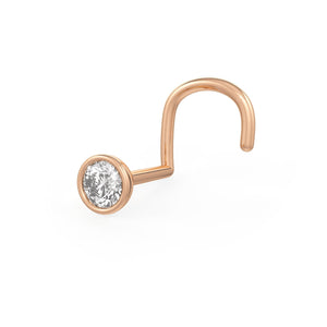 18ct Rose Gold Solitaire Diamond Nose Stud Pin 0.07ct VS Piercing Bezel set
