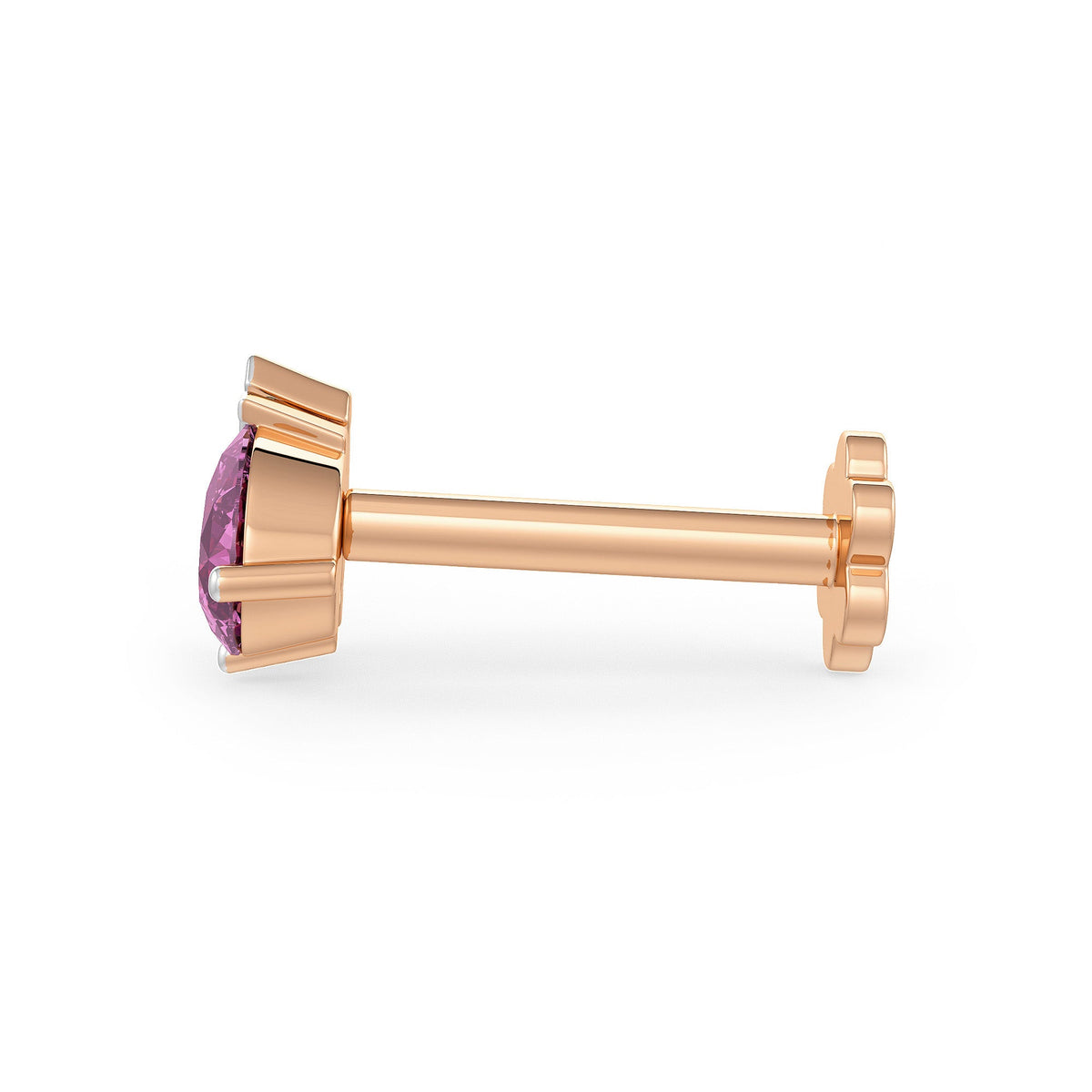 Ruby pink sapphire nasal piercing with floral screw back