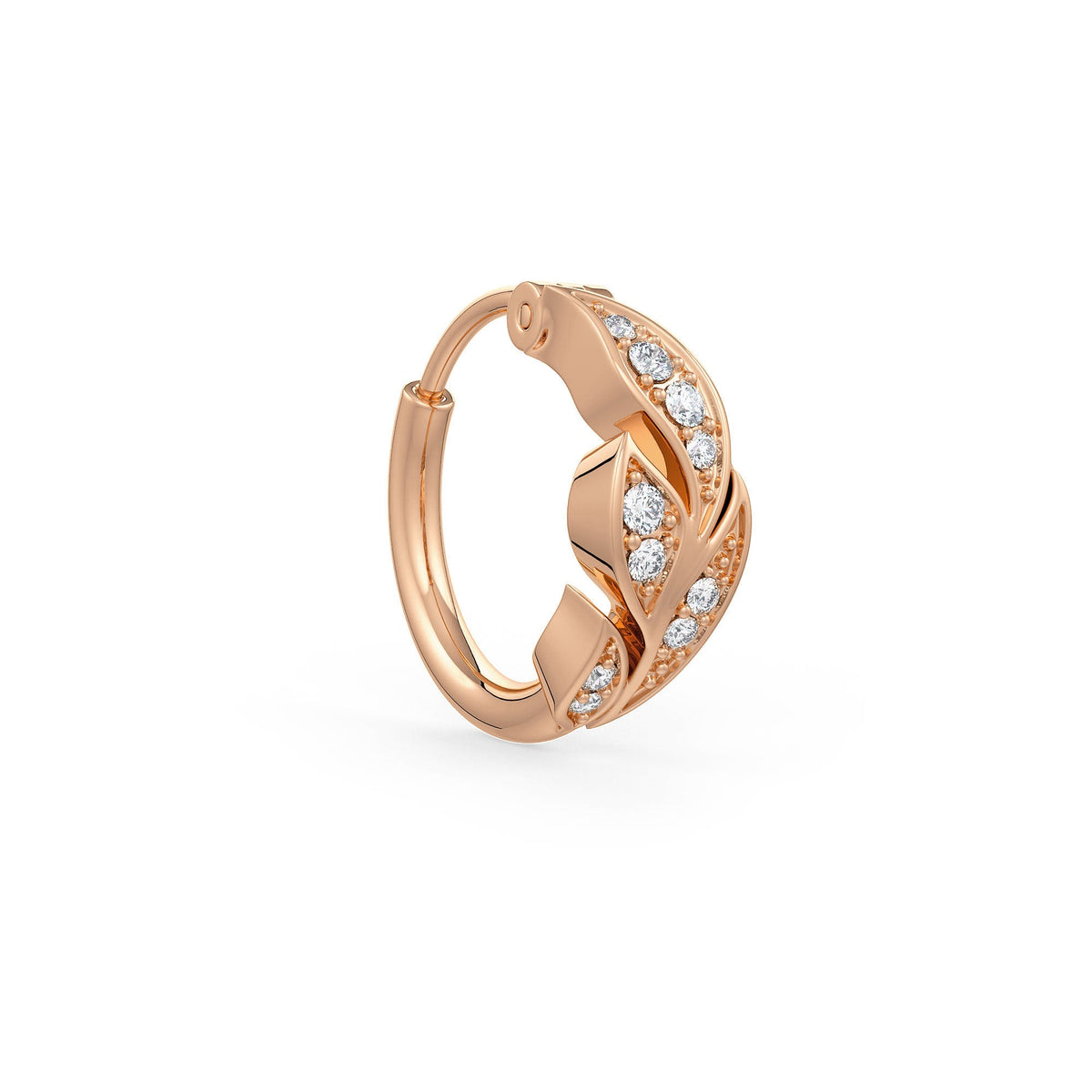 Diamond rose gold leaf nose hoop