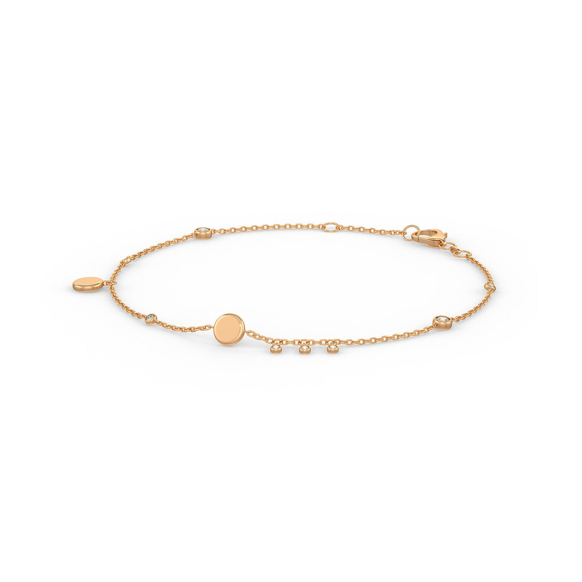 Diamond Bracelet in 18ct Rose Gold 0.22ct Charm Disc on Chain