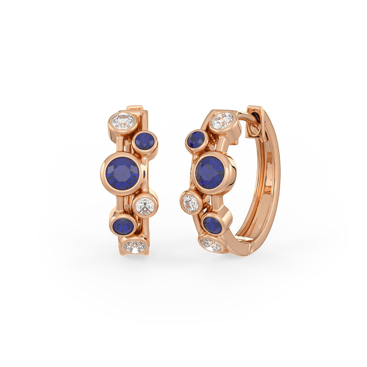 Diamond Sapphire Bubble Hoops Earrings 18ct Rose Gold
