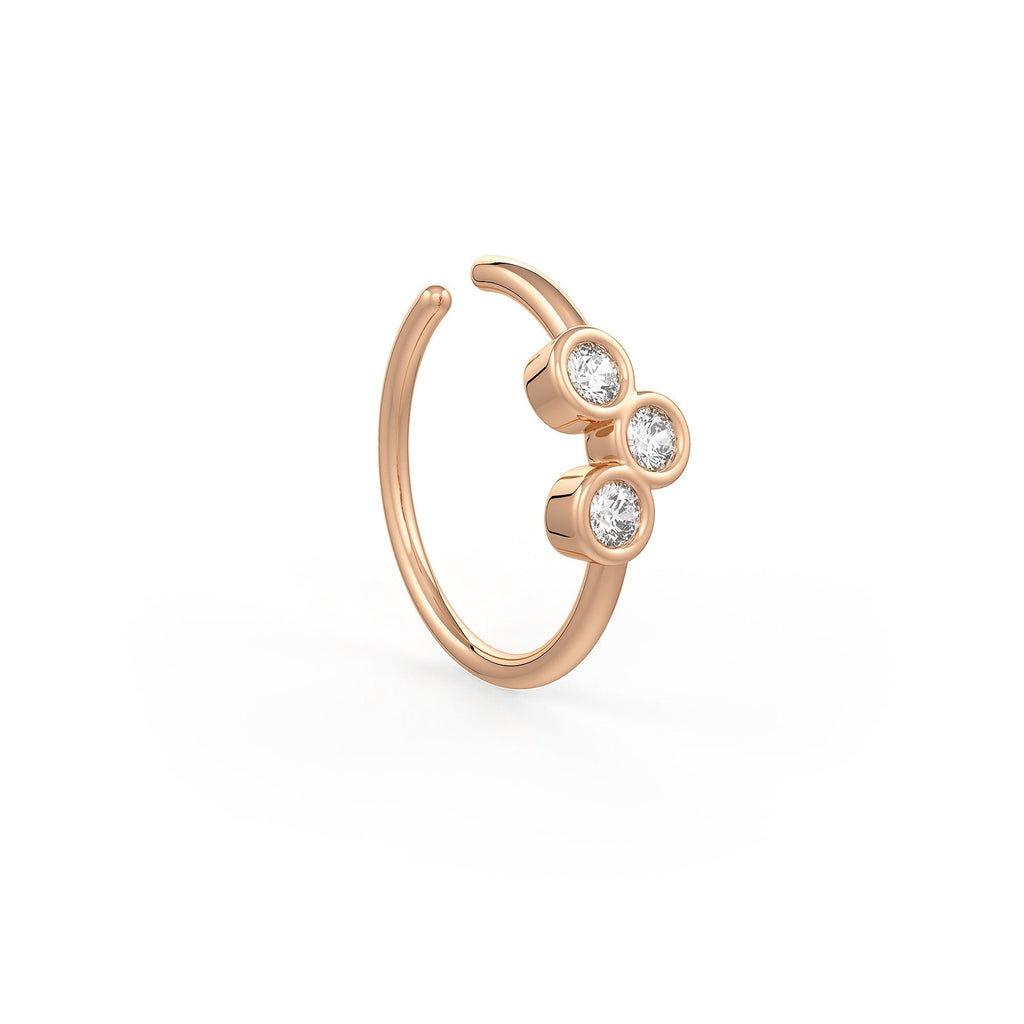 Skinny Diamond Nose Hoop Trilogy Ring 18ct Rose Gold