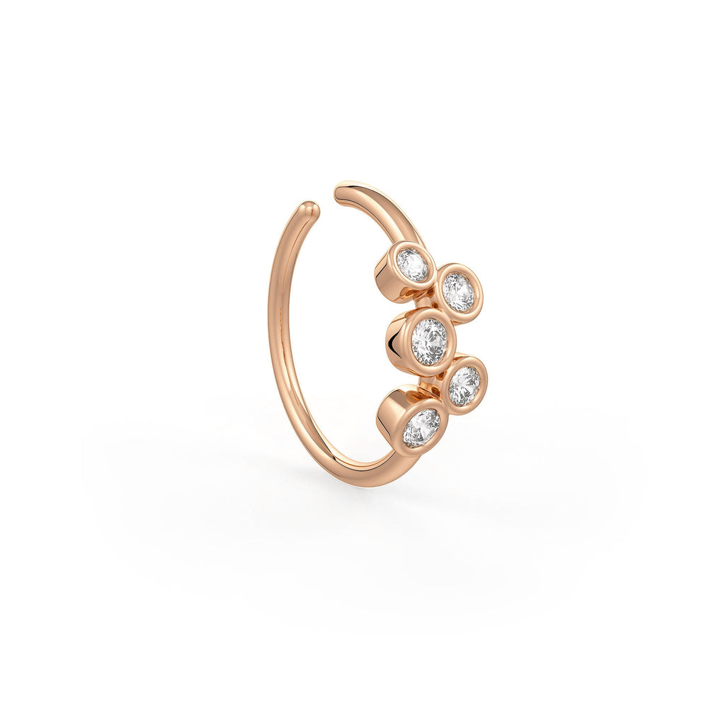 Skinny rose gold nose hoop with sparkling diamonds