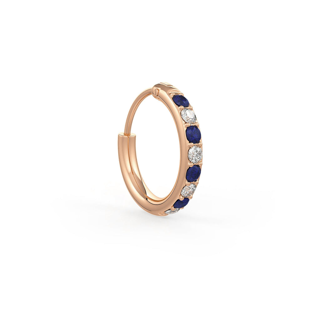 Skinny gemstone nose hoop in 18ct rose gold