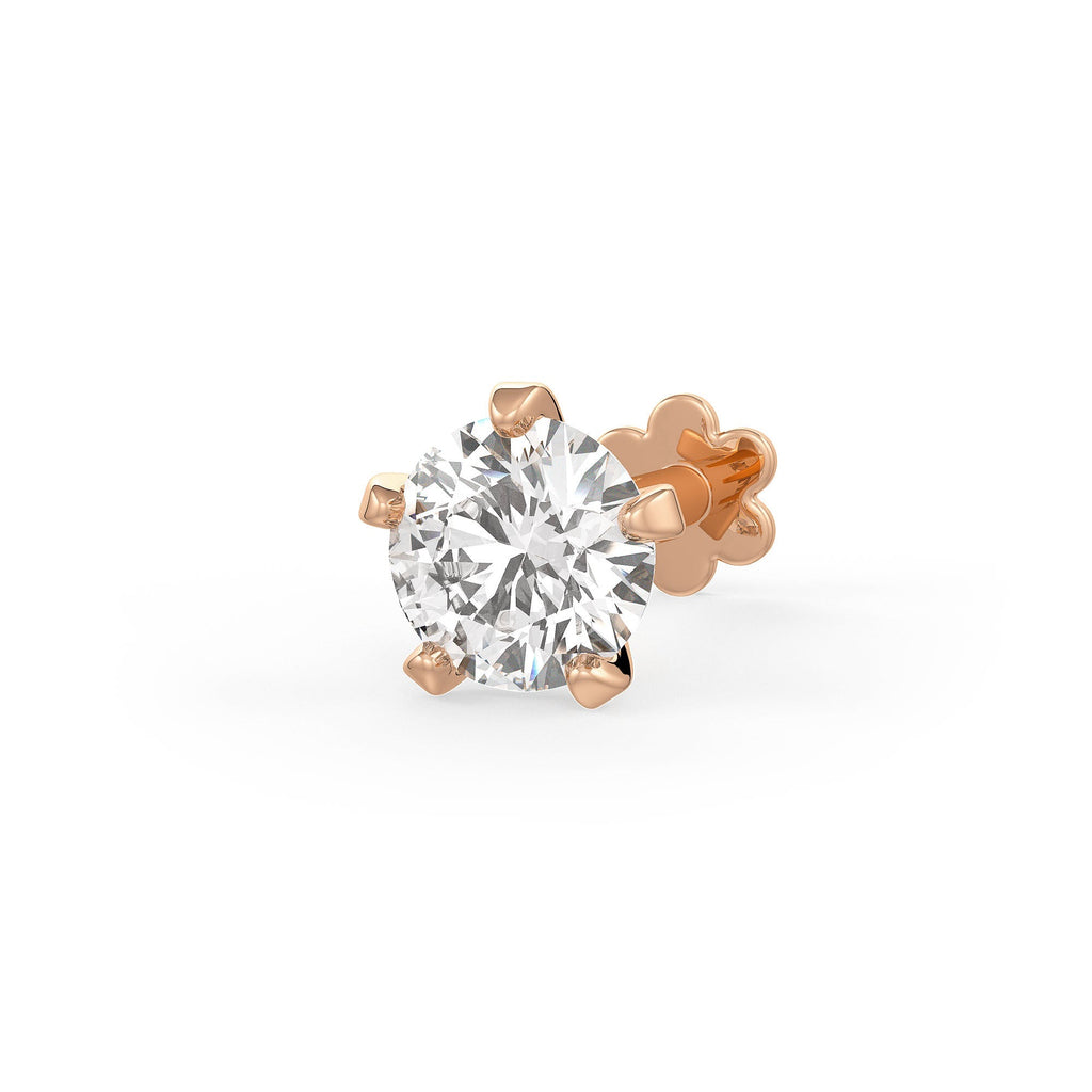 Solitaire Diamond Nose Stud 0.18ct Nasal Piercing 18ct Rose Gold Large Unisex