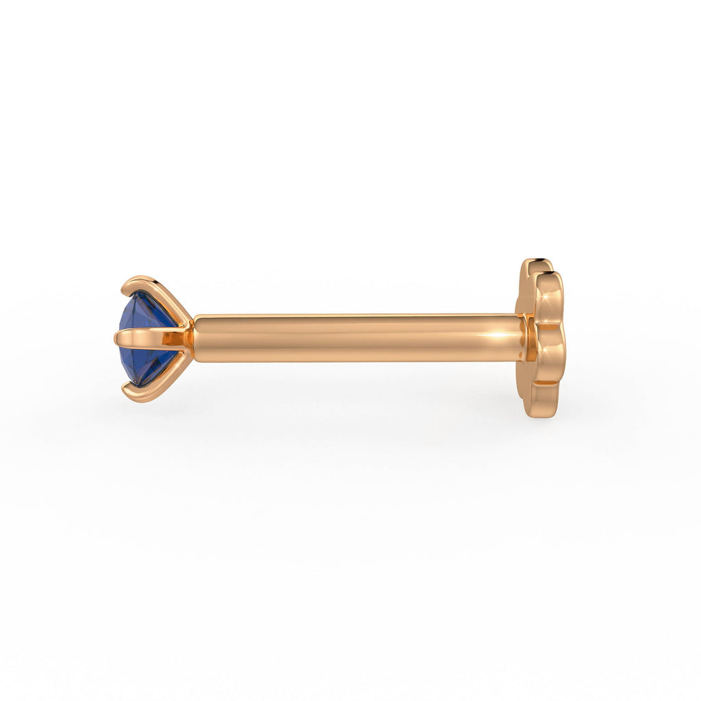 Blue Sapphire Nose Piercing Pin in 18ct Rose Gold Screwbacks Gemstones Stud