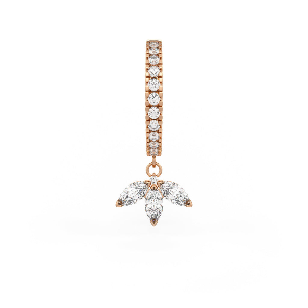  Orecchini a cerchio Eternity in oro rosa 18 carati con diamanti e ciondolo a forma di loto marquise da 0,92 carati (coppia intera)