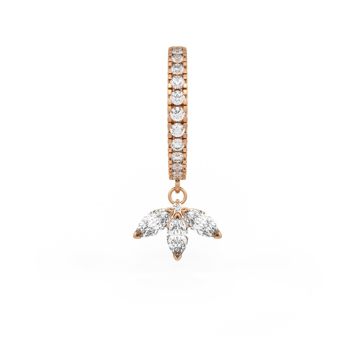 18ct Rose Gold Diamond Eternity Hoops Earrings with Marquise Lotus Charm Drop 0.92ct (full pair)