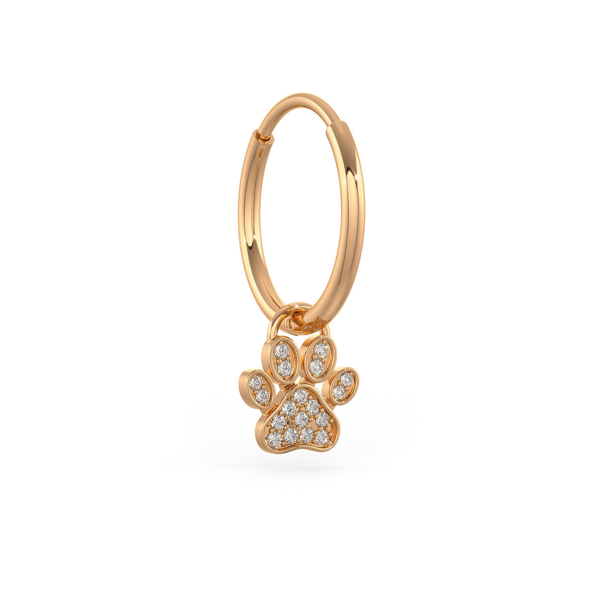 Diamond Paw Charm Hoop Earrings Rose Gold