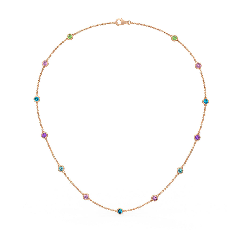 Pink sapphire and topaz by yard chain necklace