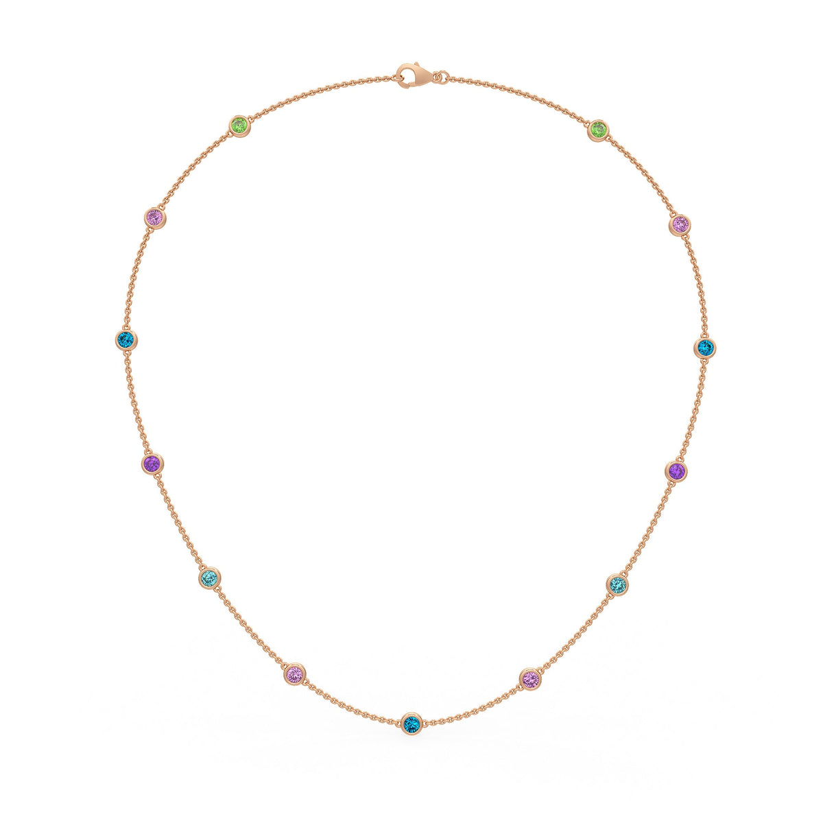 Pink sapphire and topaz by yard chain necklace