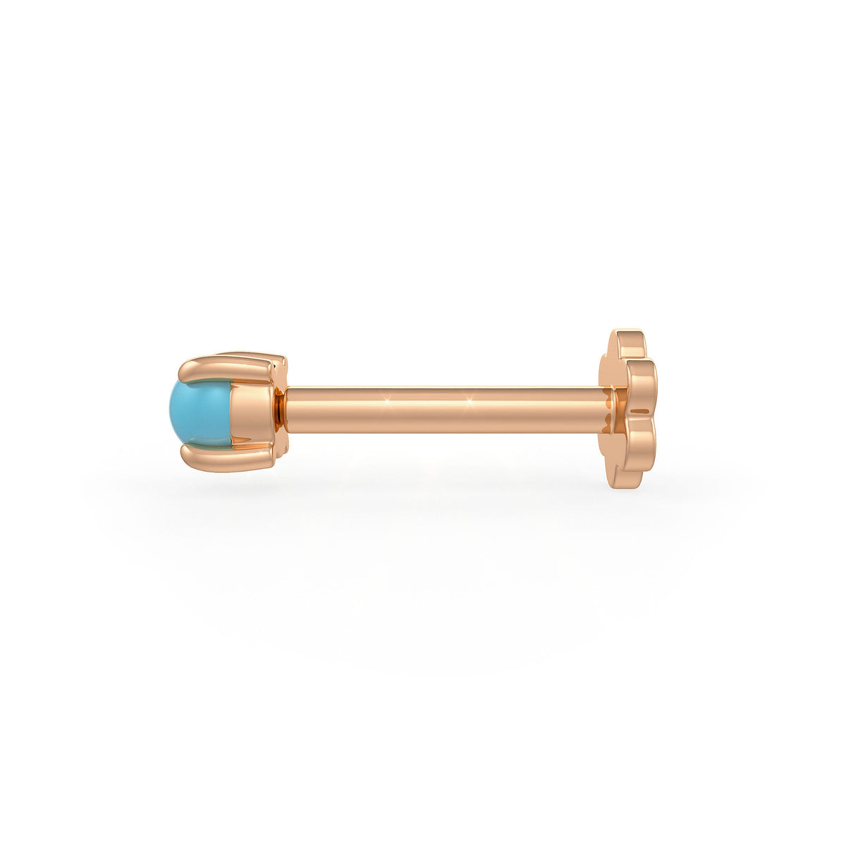 Rose gold barbell with a turquoise
stone