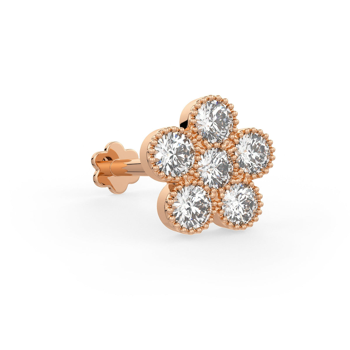 Daisy Flower Diamond Nose Stud 18ct Rose Gold Large 0.33ct