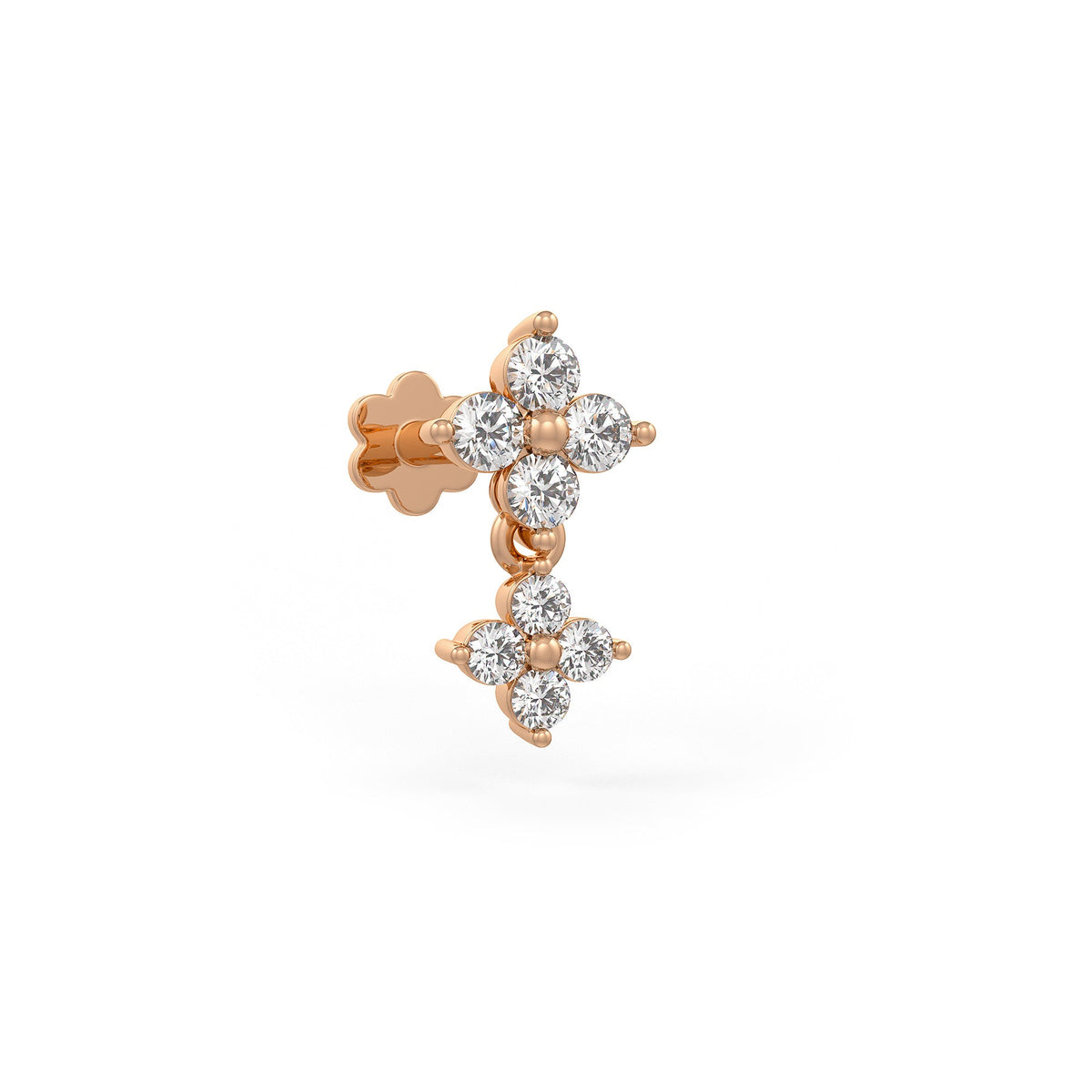 Elegant diamond flower nose stud crafted in 18ct rose gold