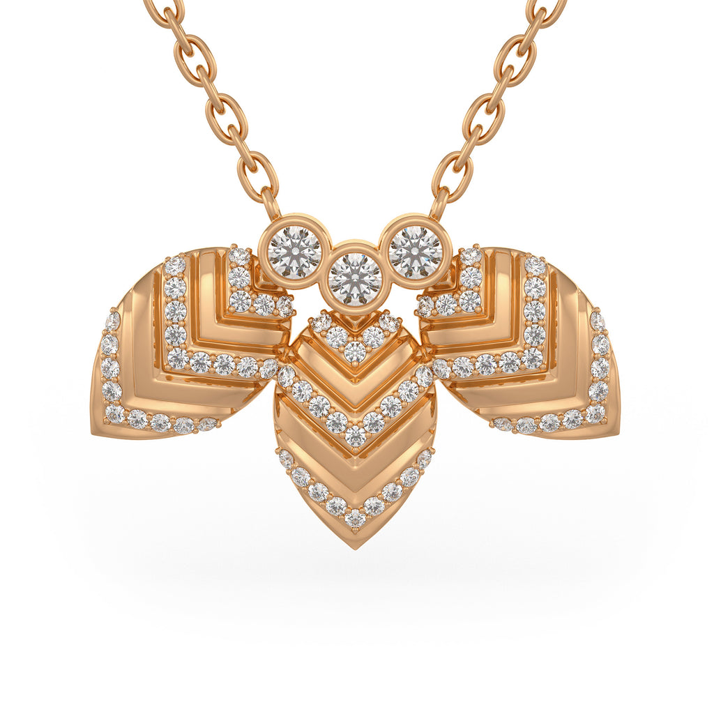 Collier en or rose 18 carats serti de diamants de 1,20 ct et orné de pétales de nénuphar.