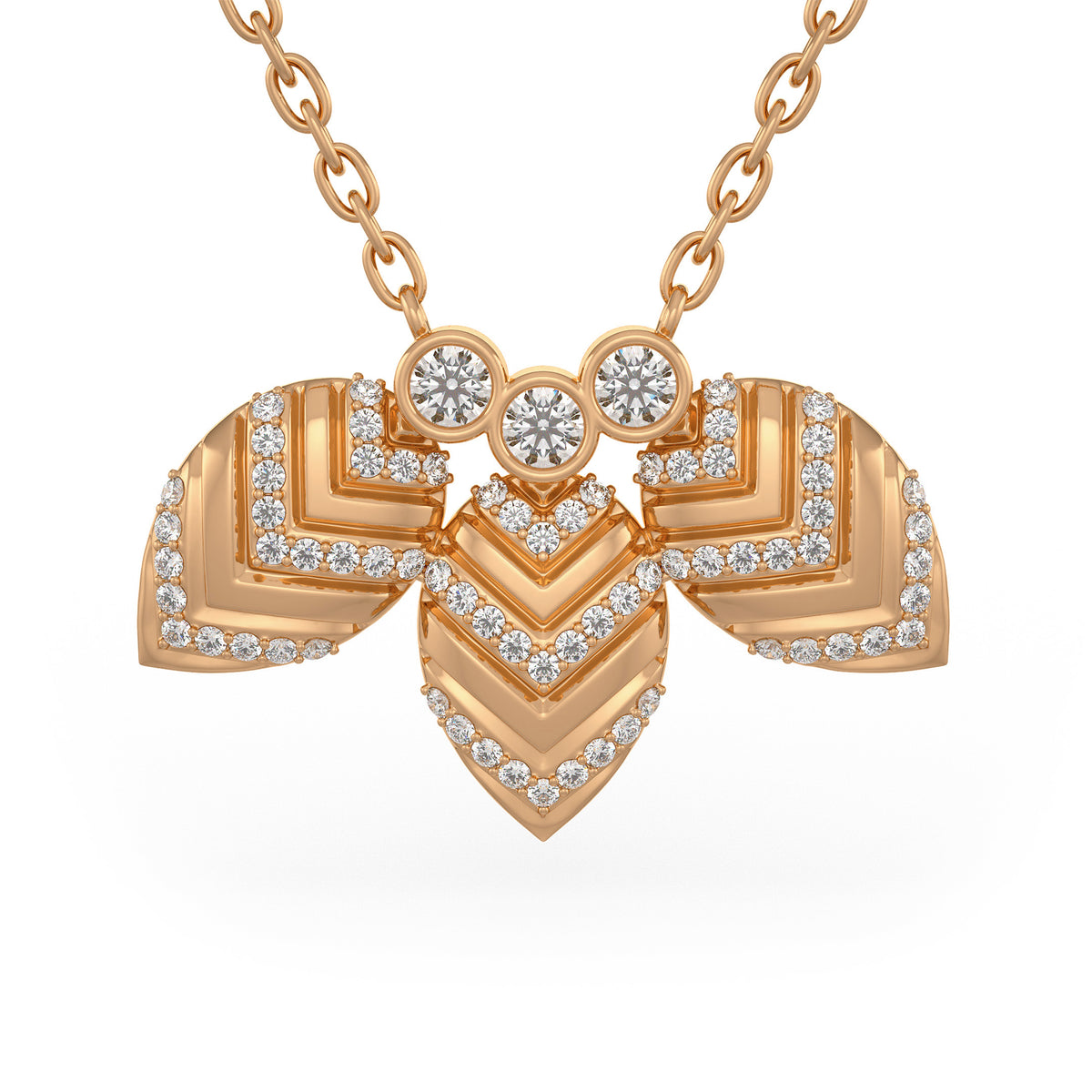 Collier en or rose 18 carats serti de diamants de 1,20 ct et orné de pétales de nénuphar.