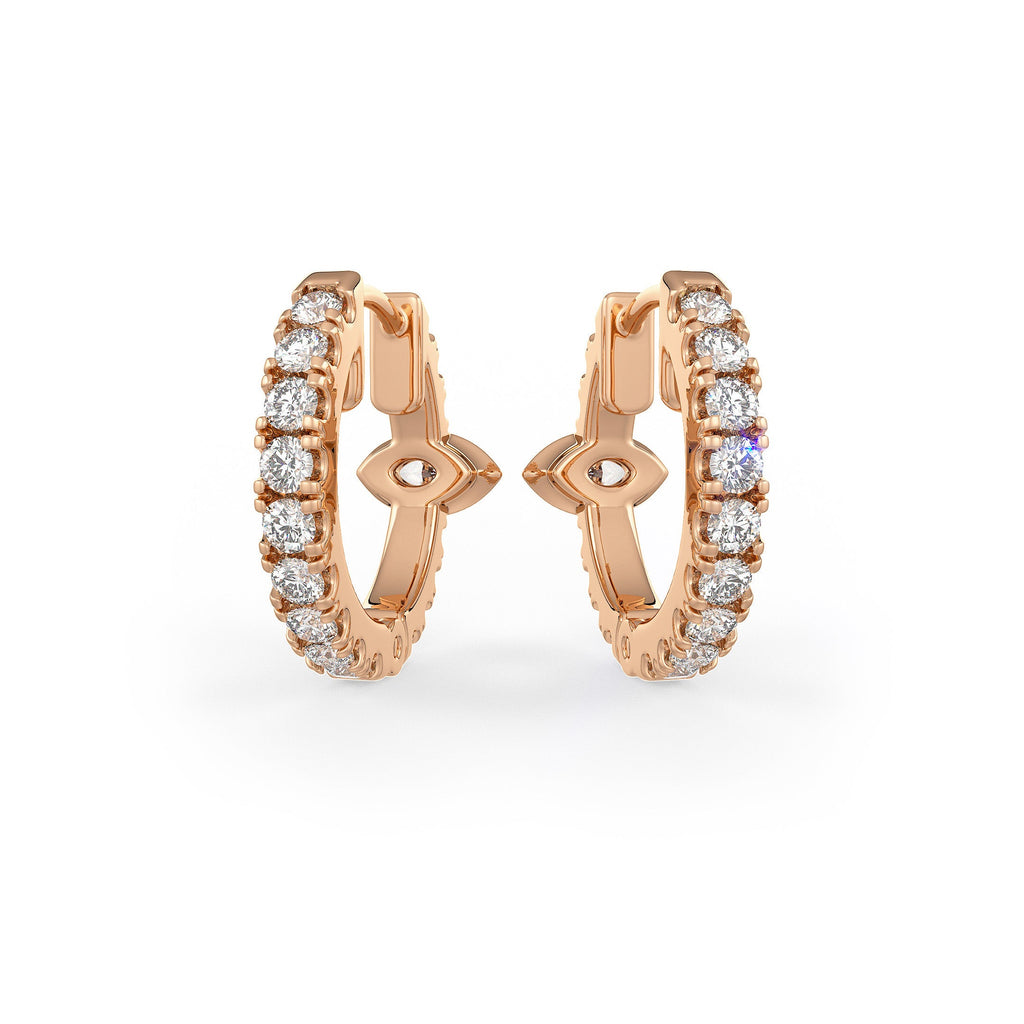Orecchini a cerchio Full Eternity in oro rosa 18 carati con diamanti da 10 mm e solitario Marquise da 0,70 carati (coppia)