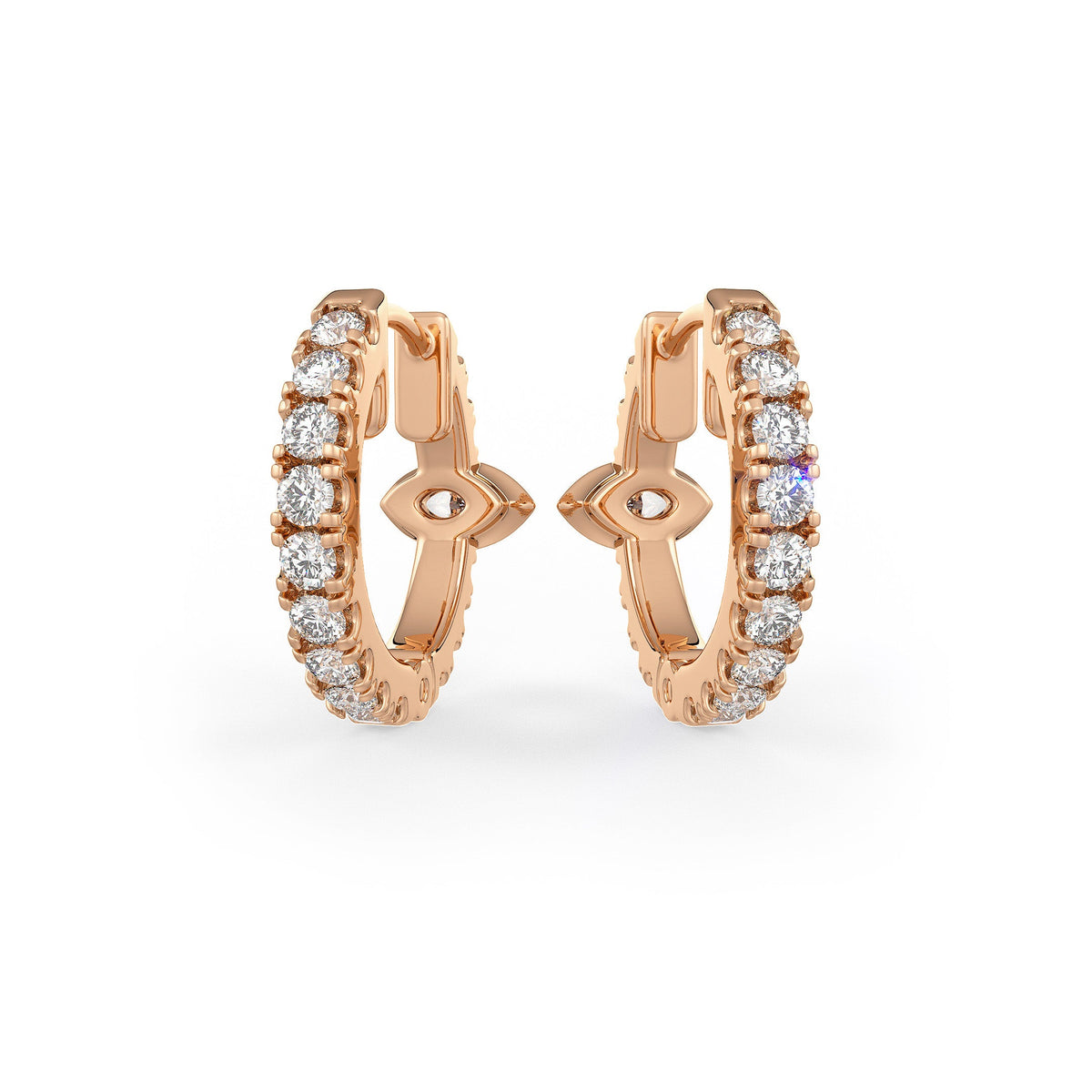 Boucles d'oreilles créoles en or rose 18 carats serties de diamants (10 mm), solitaire marquise de 0,70 carat (paire)