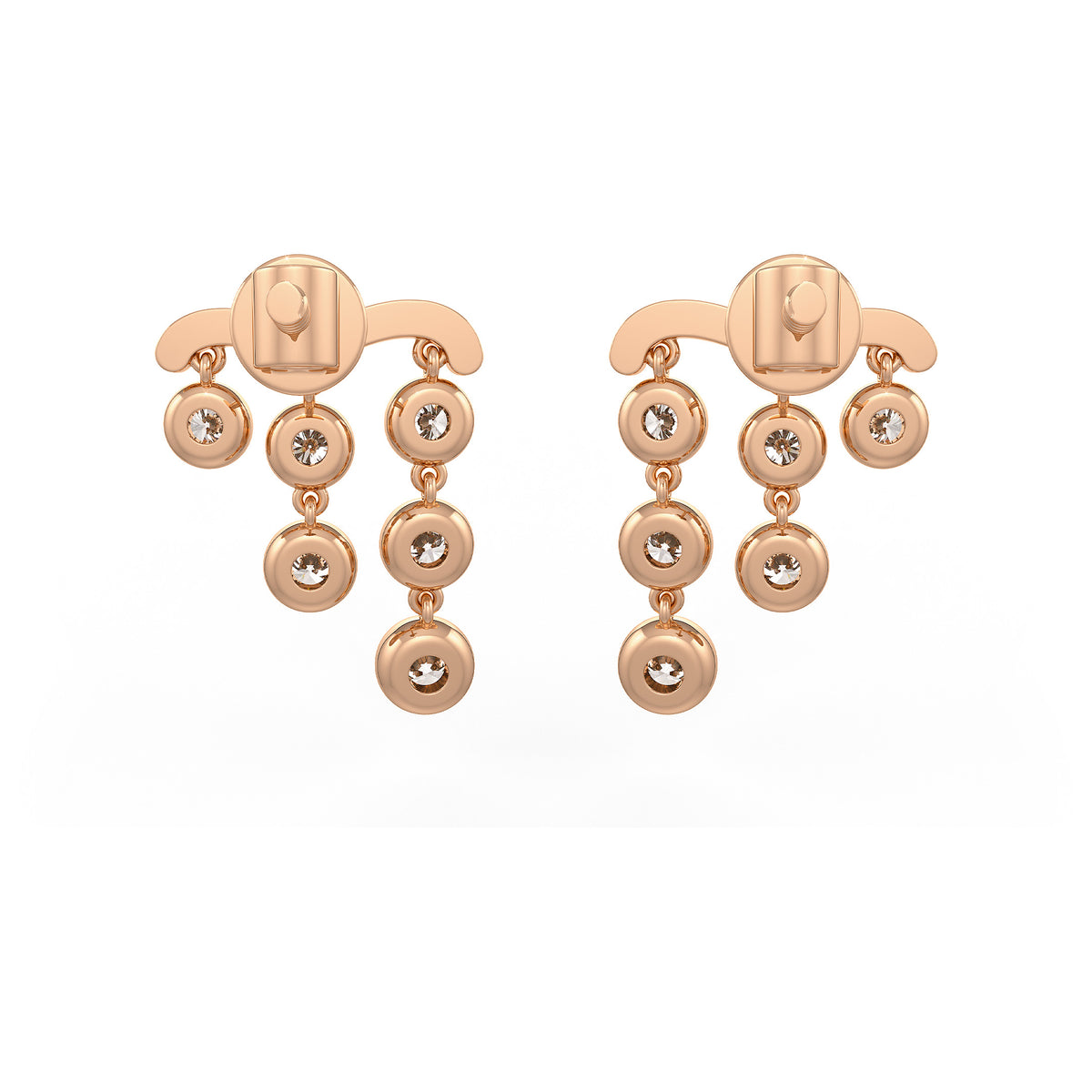 Boucles d'oreilles en or rose 18 carats serties de diamants 1 carat, forme goutte de pluie.