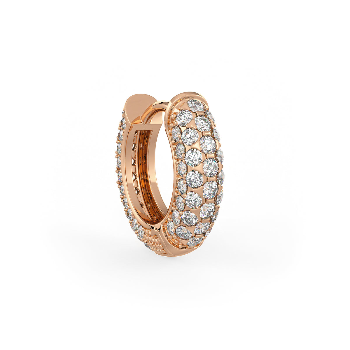  Orecchini a cerchio con 5 file di diamanti da 1,60 ct, con chiusura a scatto da 10 mm, in oro rosa 18 ct, con pavé di diamanti e cartilagine.