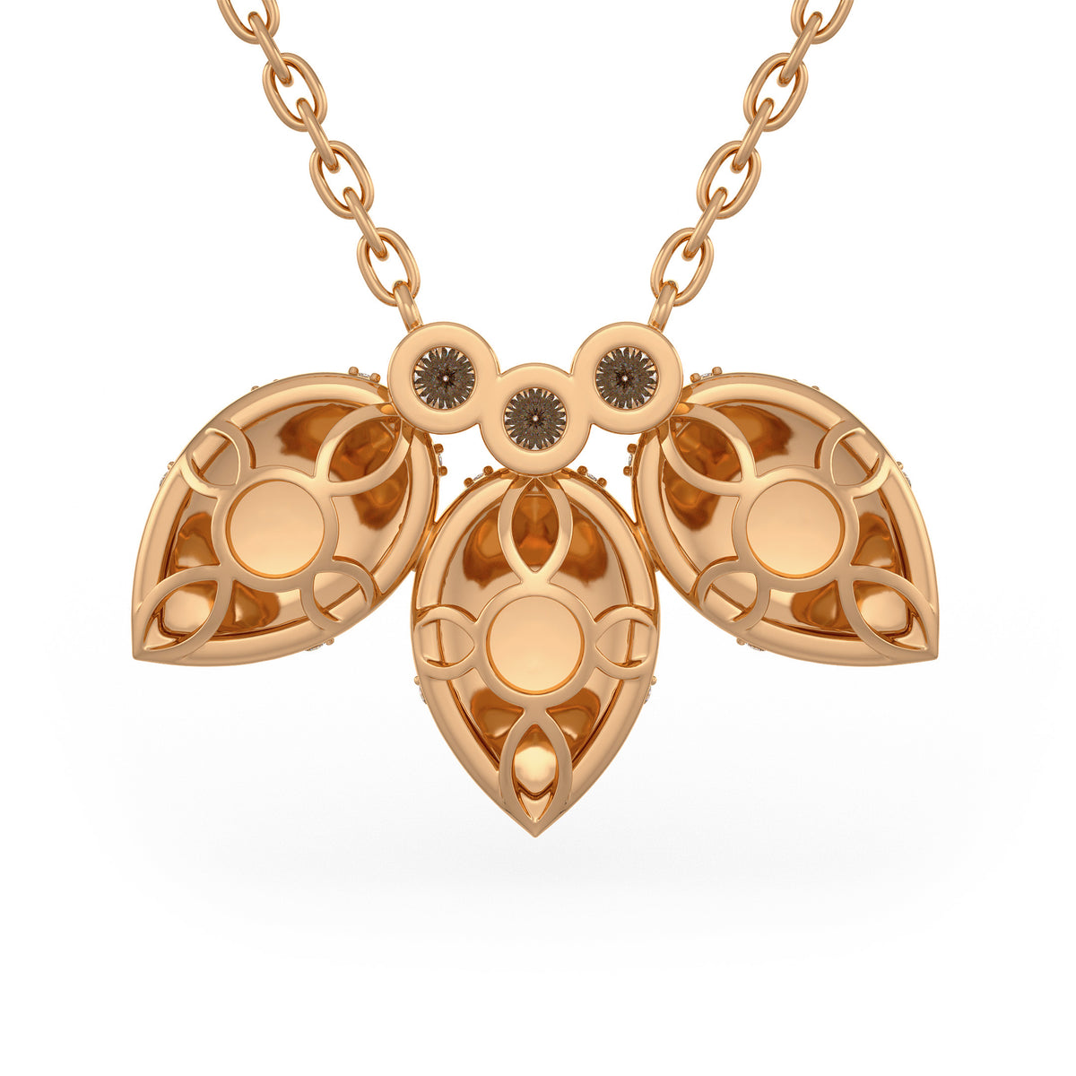 Collier en or rose 18 carats serti de diamants de 1,20 ct et orné de pétales de nénuphar.