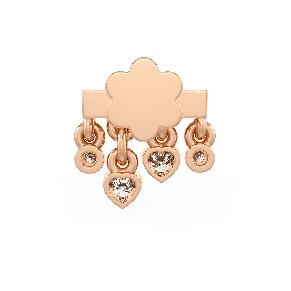 Rose gold diamond nose stud with heart detail