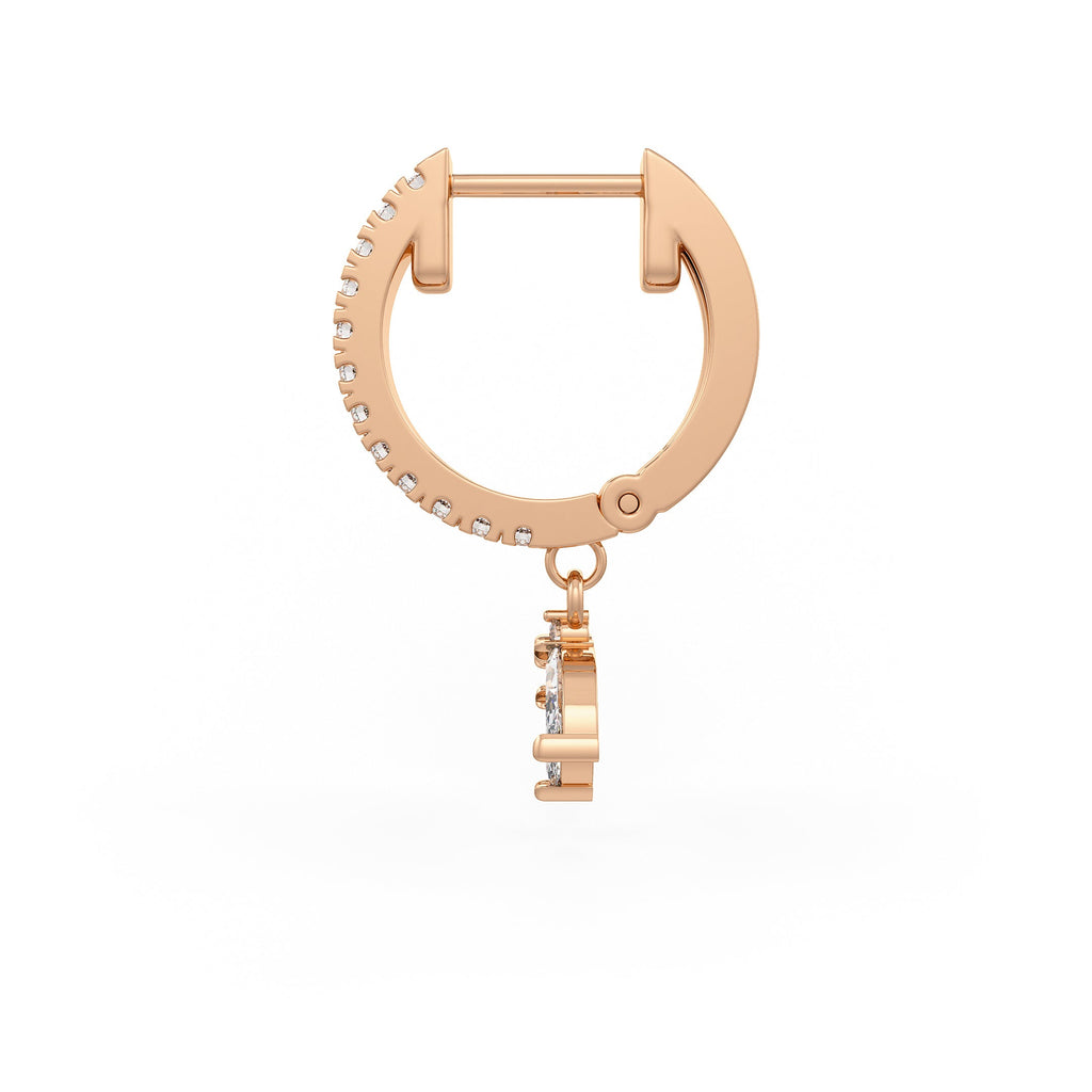 18ct Rose Gold Diamond Eternity Hoop Single Earring with Marquise Lotus Charm Drop 0.46ct