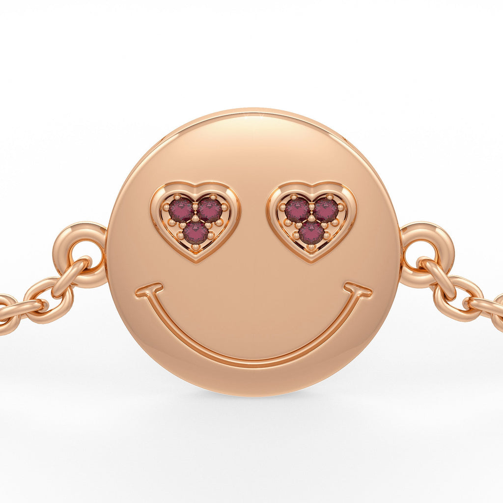Natural Ruby Heart Emoji Bracelet in 18ct Rose Gold