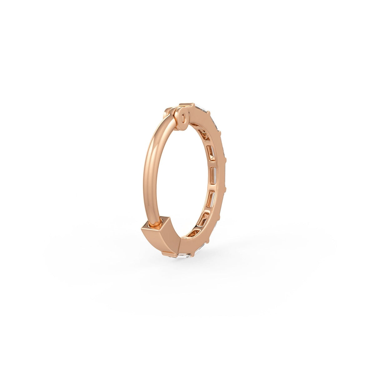 Baguette diamond nose ring crafted in rose gold