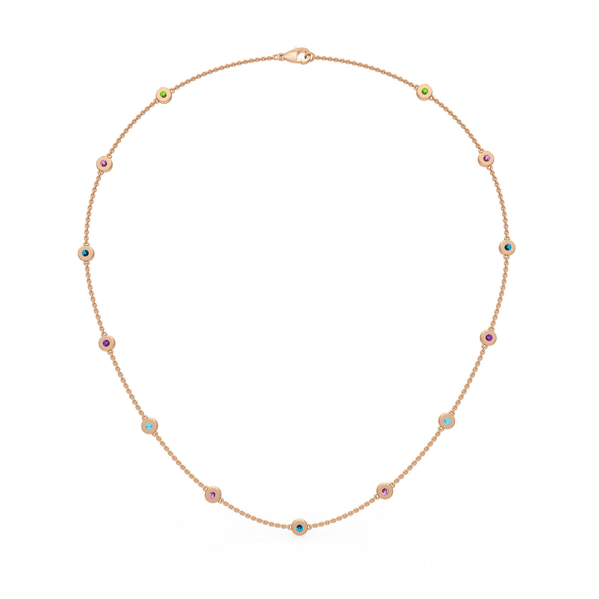 Rose gold necklace with topaz and pink sapphire