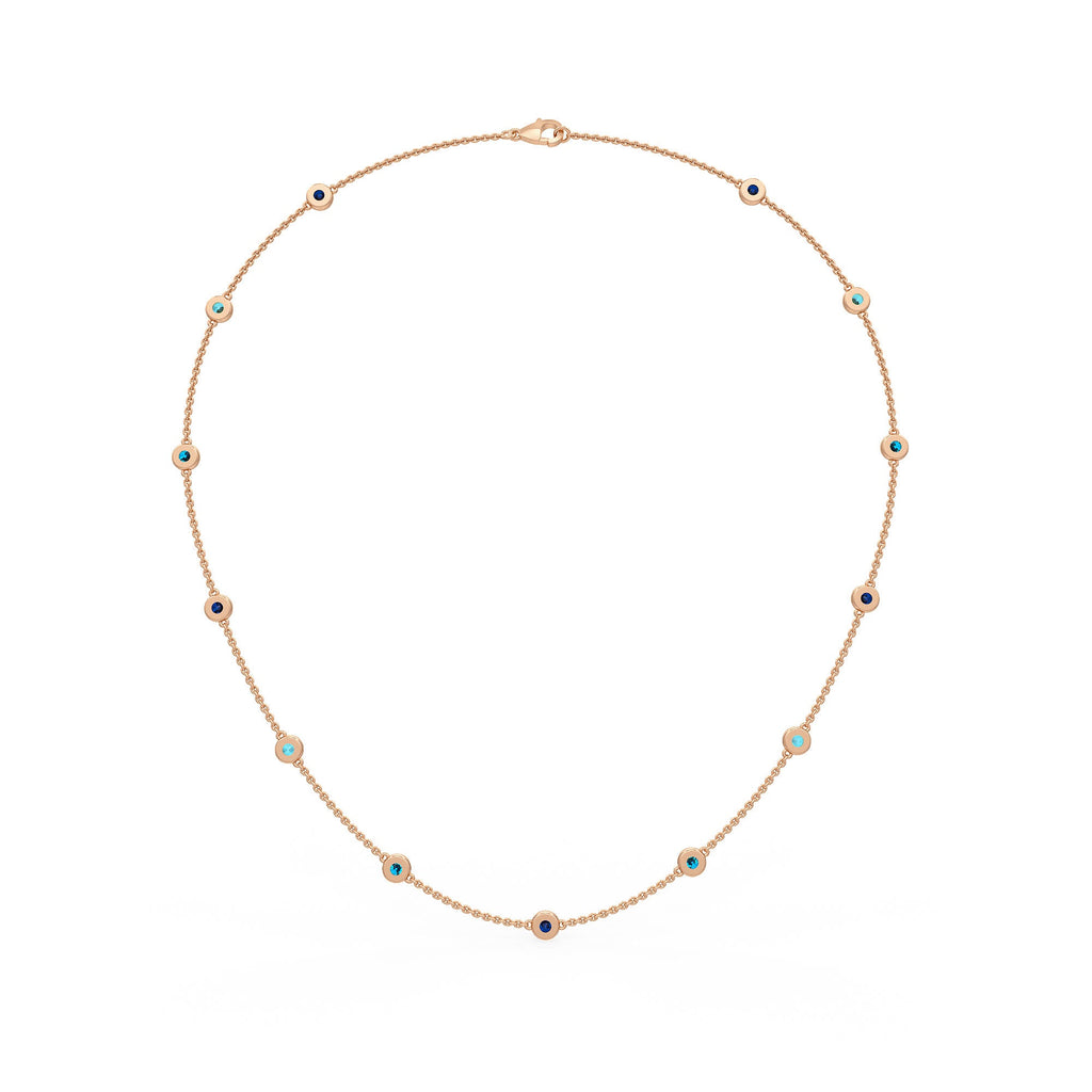 Elegant 18ct rose gold necklace with sparkling natural blue gemstones