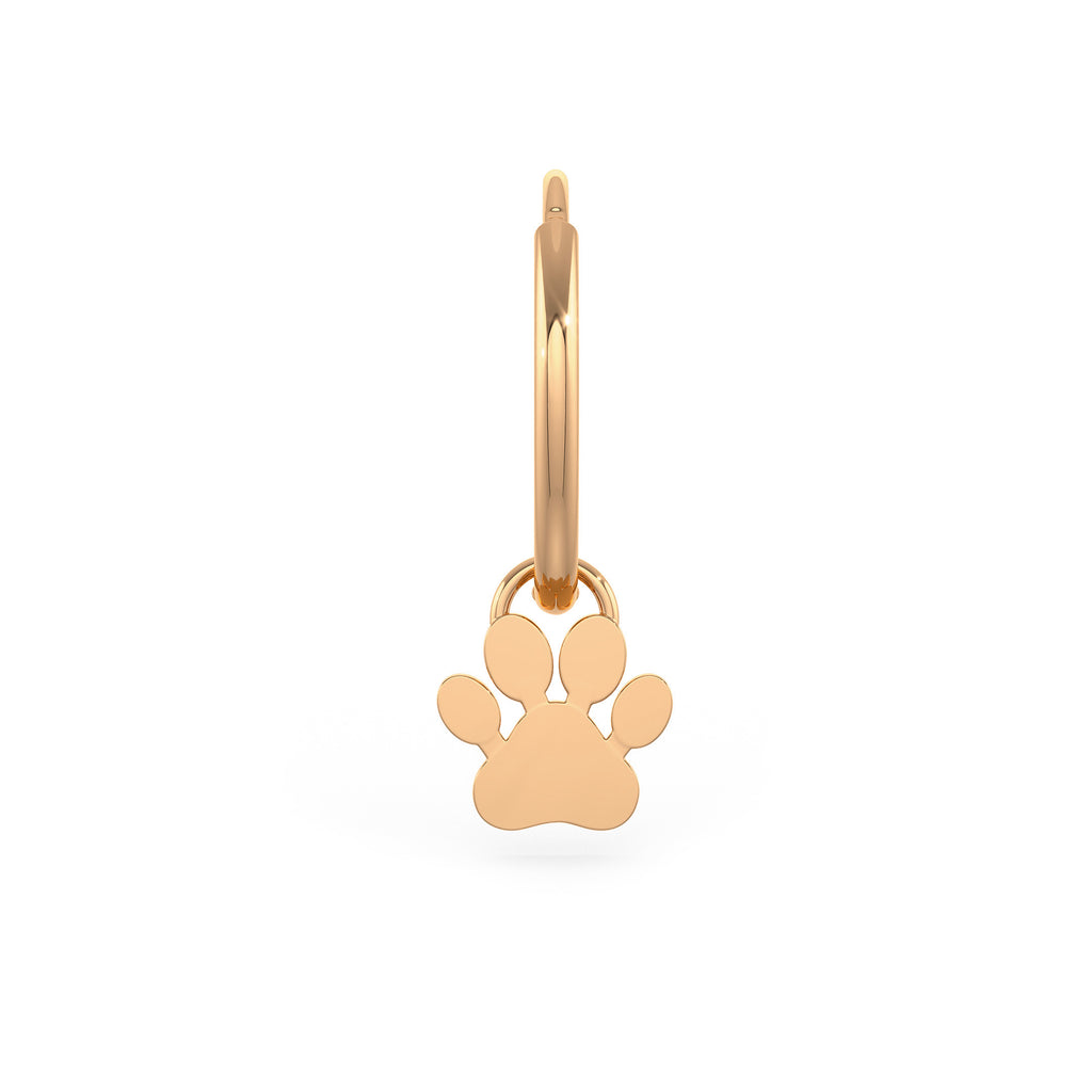 Diamond Paw Charm Hoop Earrings Rose Gold