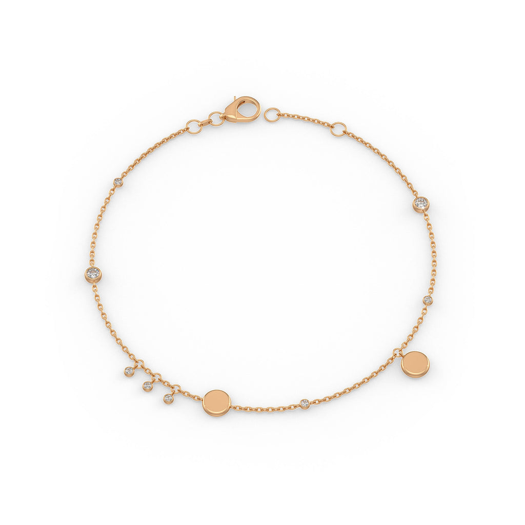 Diamond Bracelet in 18ct Rose Gold 0.22ct Charm Disc on Chain