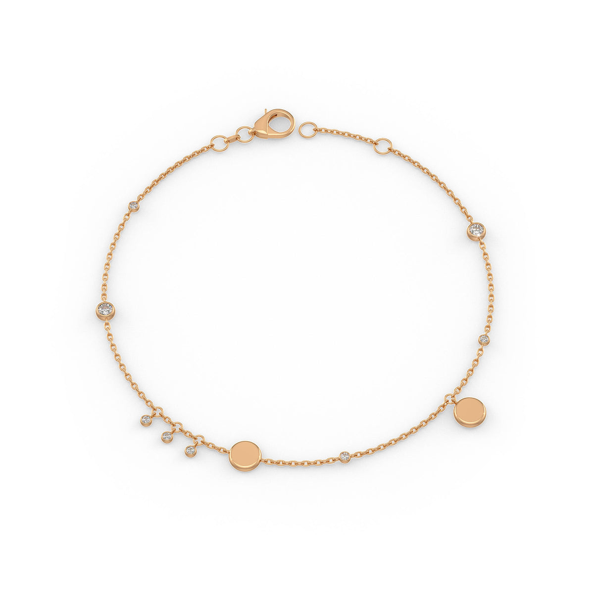 Bracelet en or rose 18 carats avec pendentif disque en diamant de 0,22 carat sur chaîne