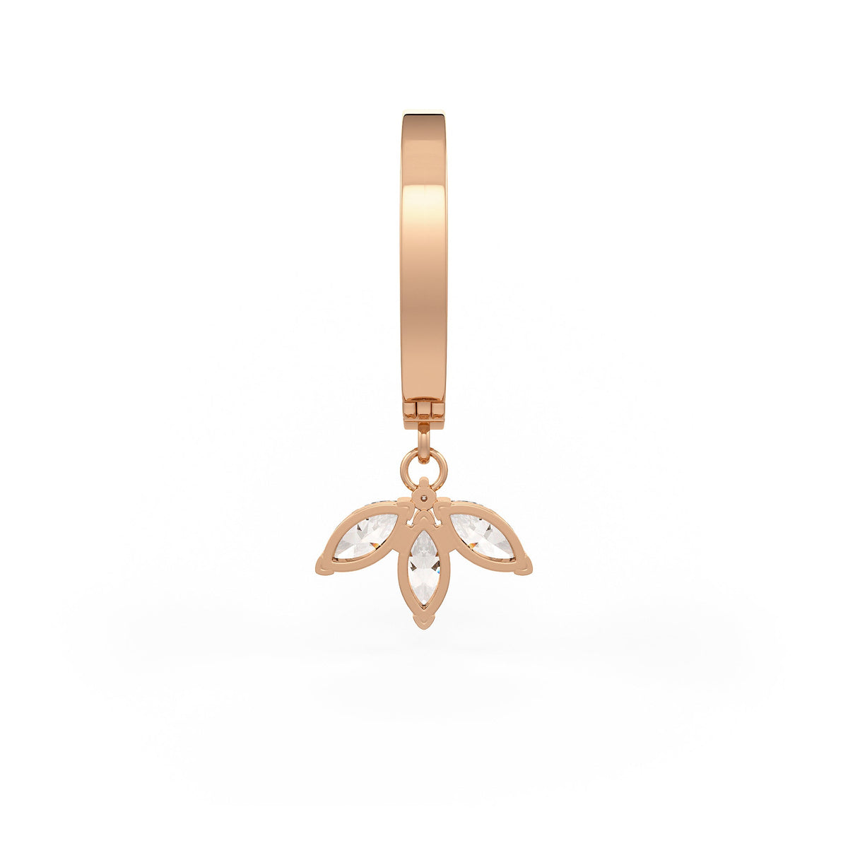 18ct Rose Gold Diamond Eternity Hoop Single Earring with Marquise Lotus Charm Drop 0.46ct