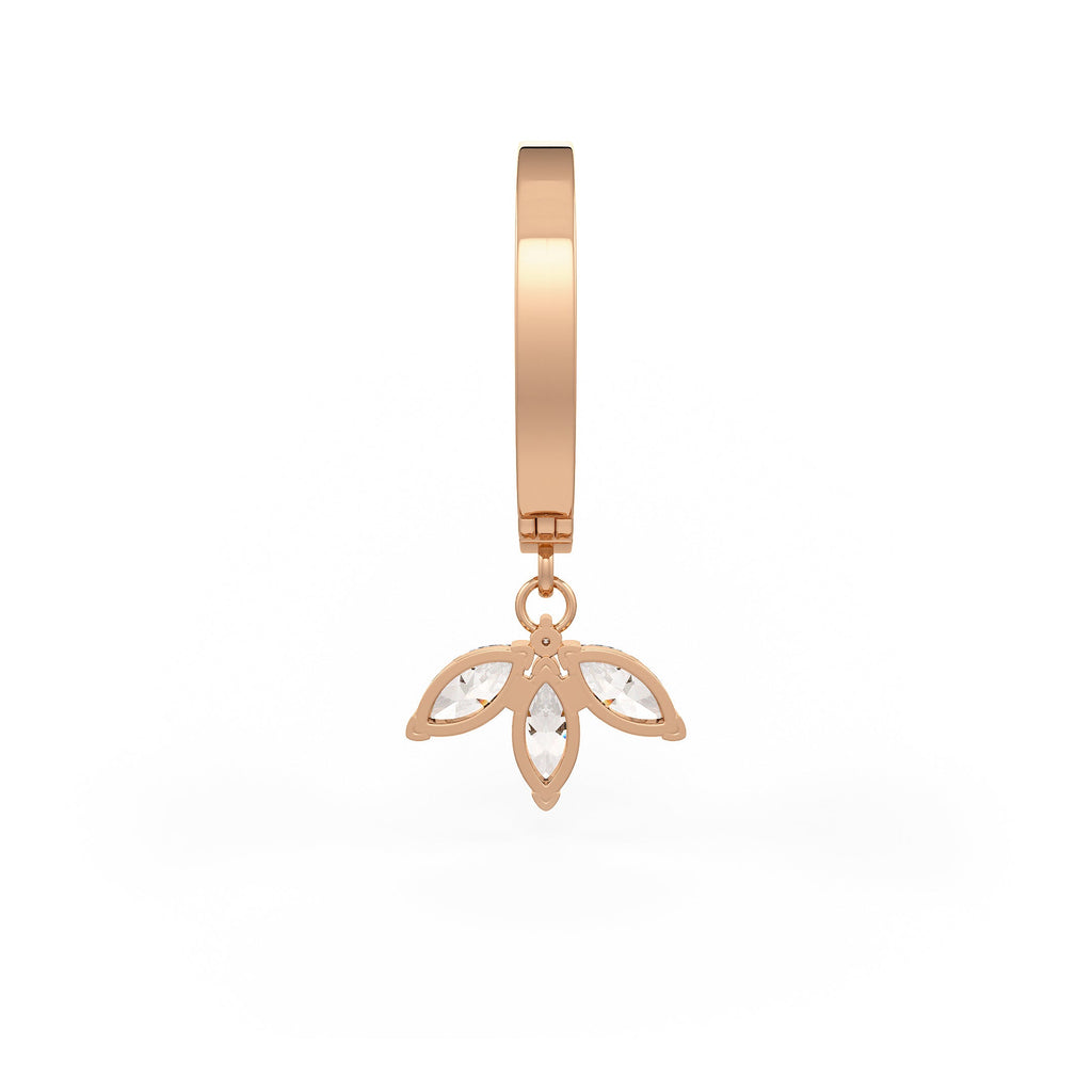  Orecchini a cerchio Eternity in oro rosa 18 carati con diamanti e ciondolo a forma di loto marquise da 0,92 carati (coppia intera)