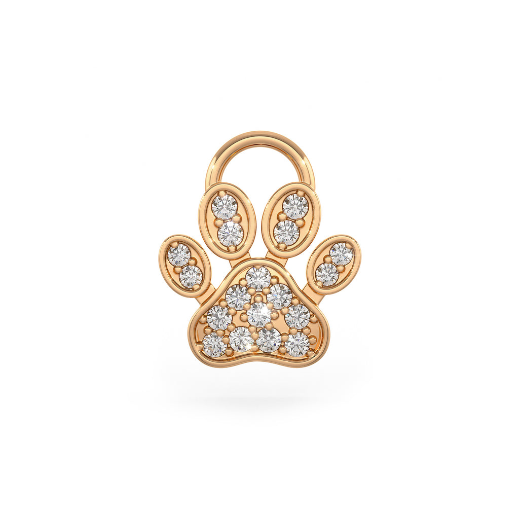 Diamond Paw Charm Hoop Earrings Rose Gold