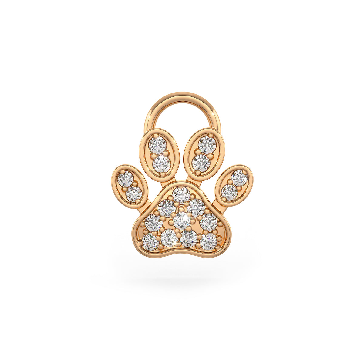 Diamond Paw Charm Hoop Earrings Rose Gold
