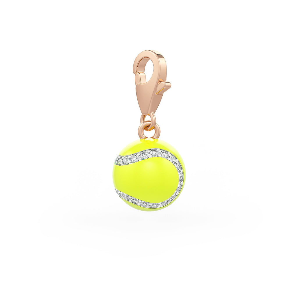Diamond Tennis Ball Charm 0.25ct in Rose Gold Enamel