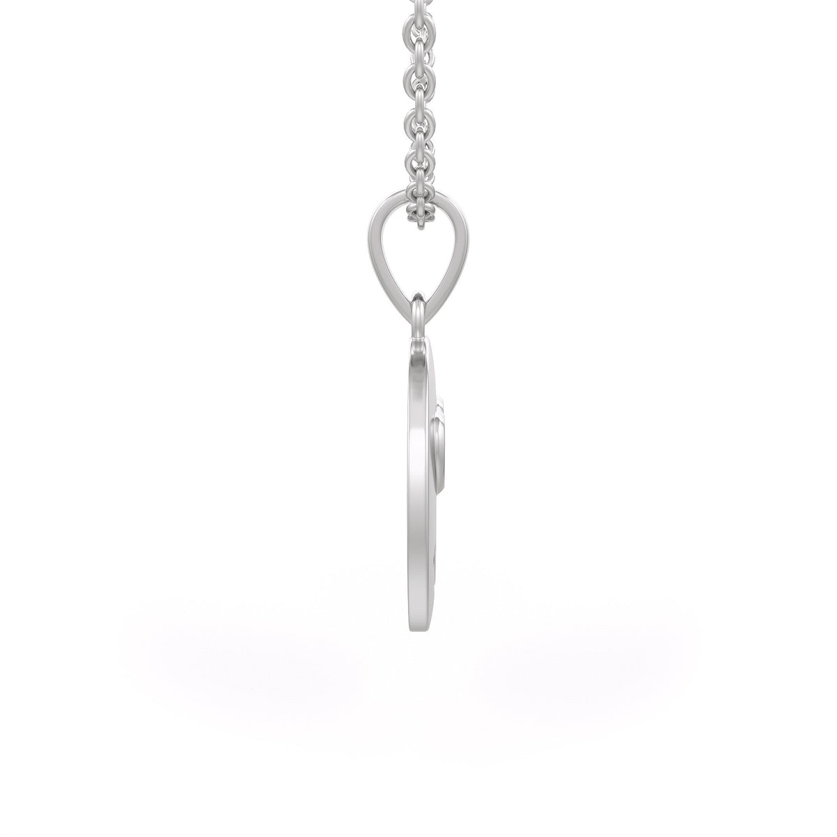 Side view of white gold emoji pendant