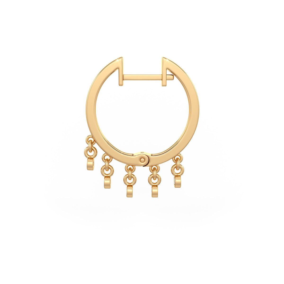 Modern dewdrop gold hoop with fine sparkle