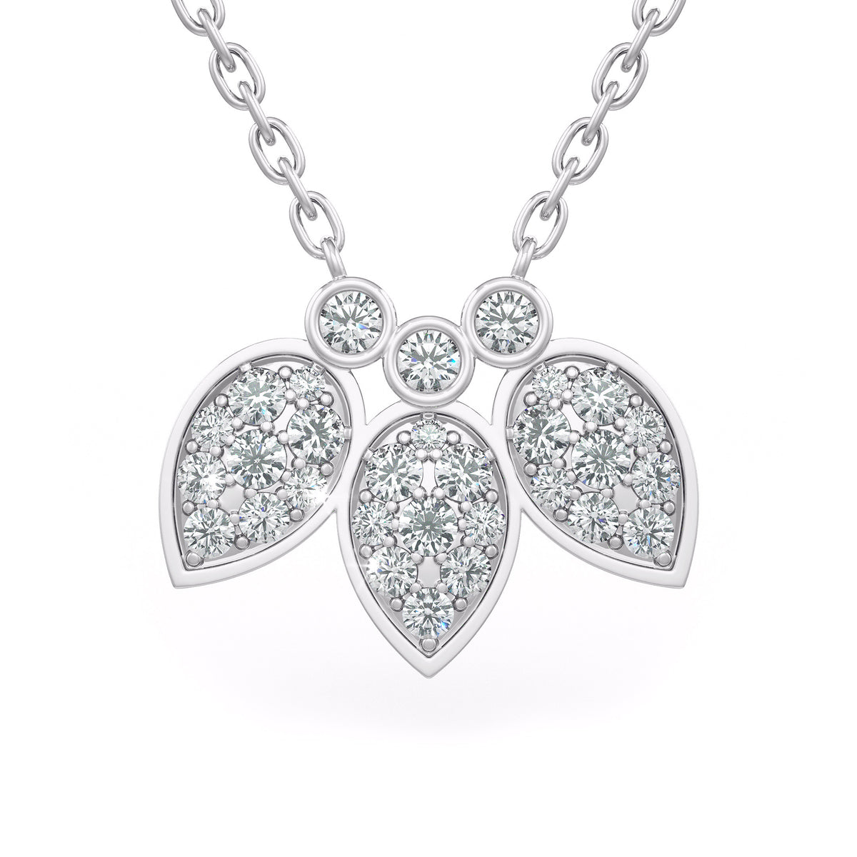 Collier en or blanc 18 carats serti de diamants de 1,40 ct et orné de pétales de nénuphar.