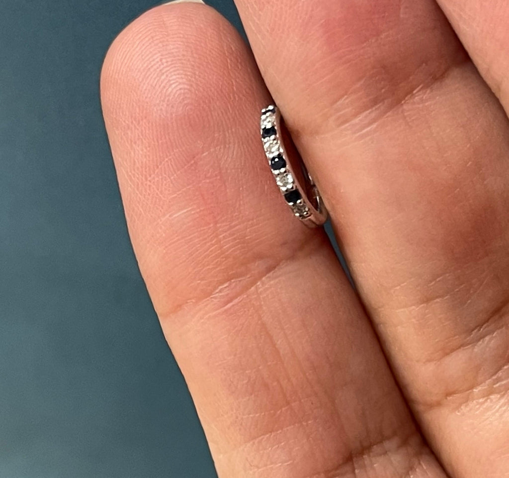 Skinny Diamond Sapphire Nose Hoop 18ct White Gold Piercing Gemstone Ring