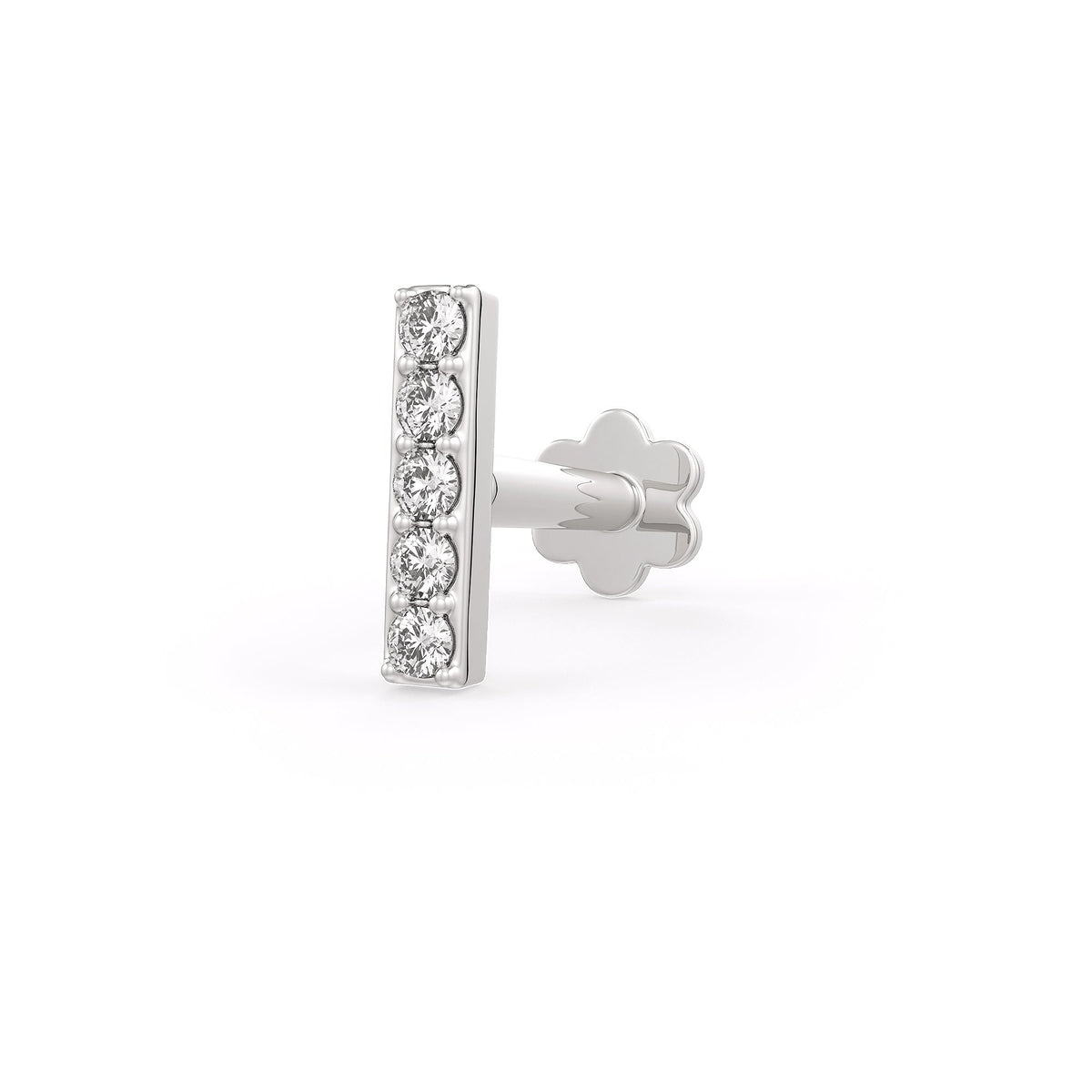 Diamond eternity bar nose stud in 18ct white gold