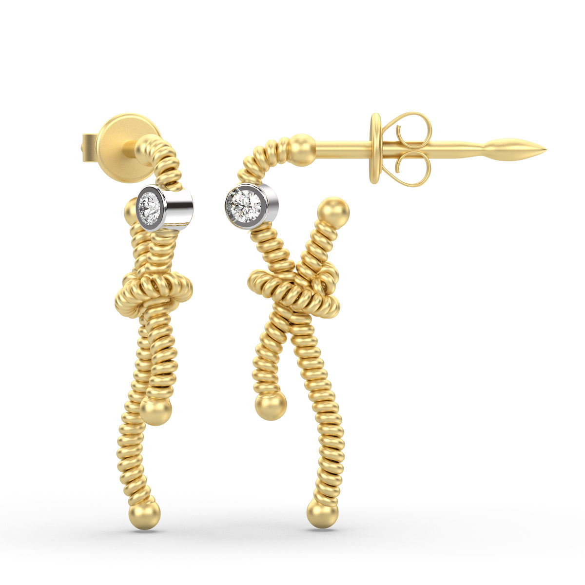 4cm Sailor Knot Diamond Earrings Yellow Gold