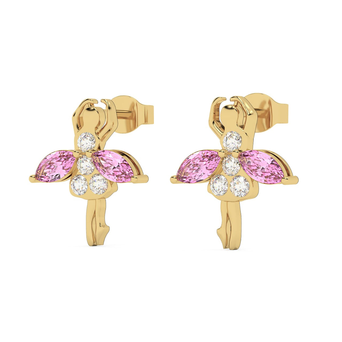 Diamond and pink sapphire yellow gold earrings