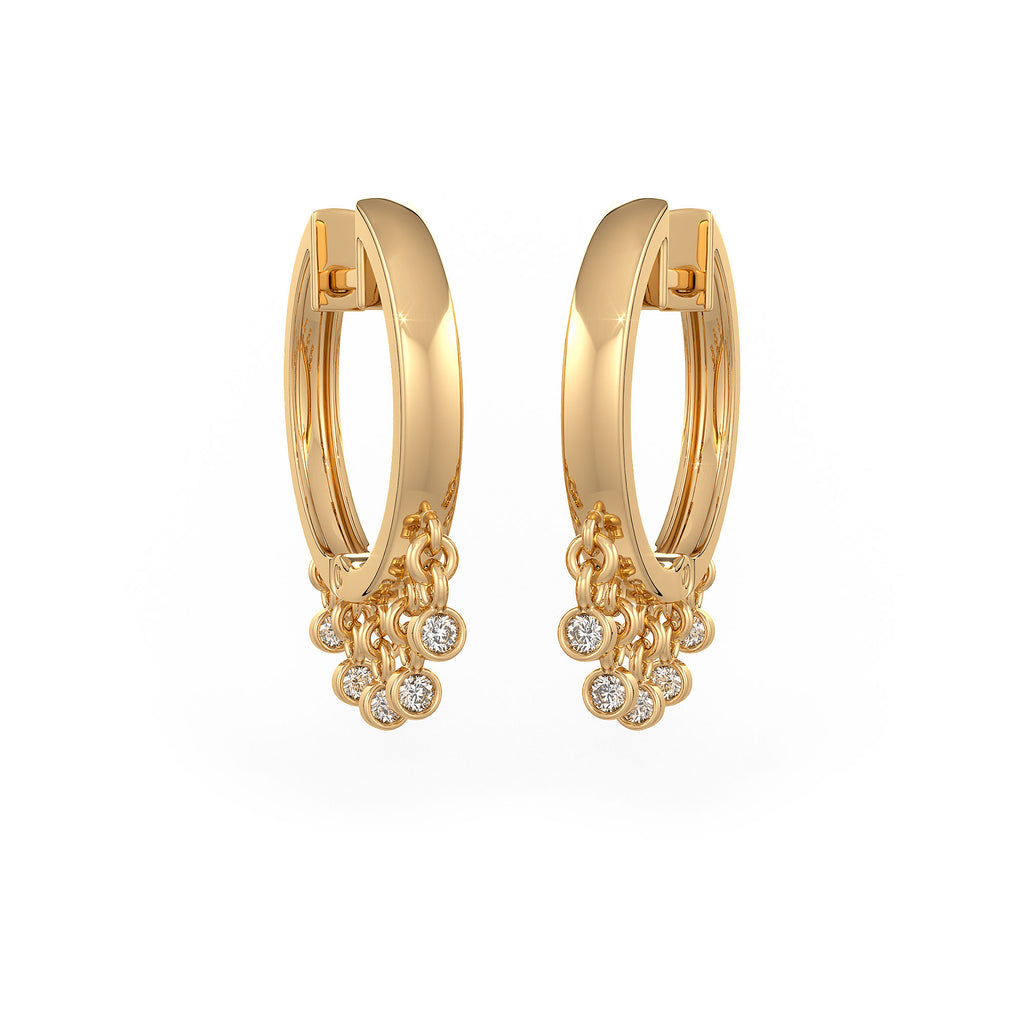 Elegant dewdrop diamond yellow gold hoops in 18ct 