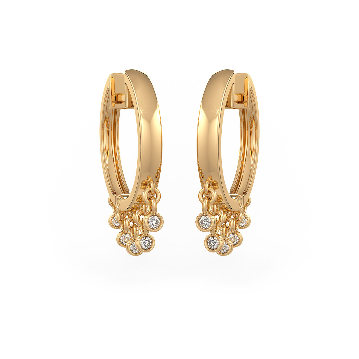 Elegant dewdrop diamond yellow gold hoops in 18ct 